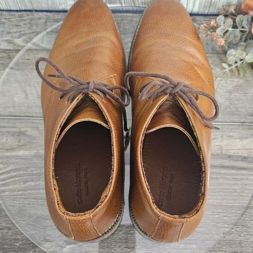 Carlo Morandi Men's Leather Chukka Boots Brown Lace Up Ankle Boots 9.5D‎ Dress